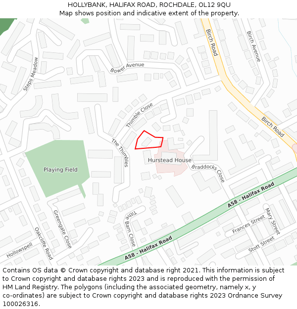 HOLLYBANK, HALIFAX ROAD, ROCHDALE, OL12 9QU: Location map and indicative extent of plot