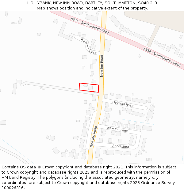 HOLLYBANK, NEW INN ROAD, BARTLEY, SOUTHAMPTON, SO40 2LR: Location map and indicative extent of plot
