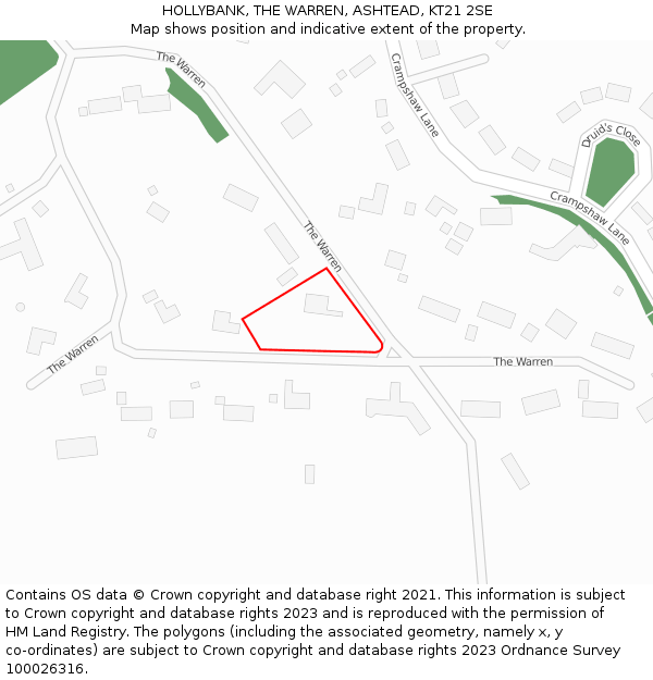 HOLLYBANK, THE WARREN, ASHTEAD, KT21 2SE: Location map and indicative extent of plot