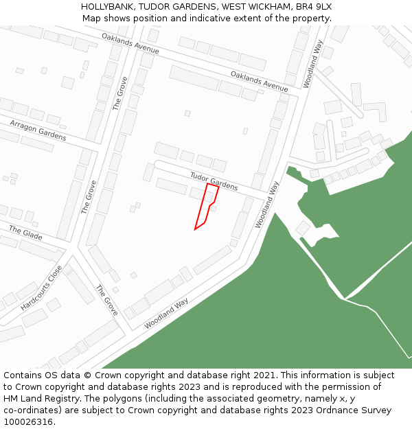 HOLLYBANK, TUDOR GARDENS, WEST WICKHAM, BR4 9LX: Location map and indicative extent of plot