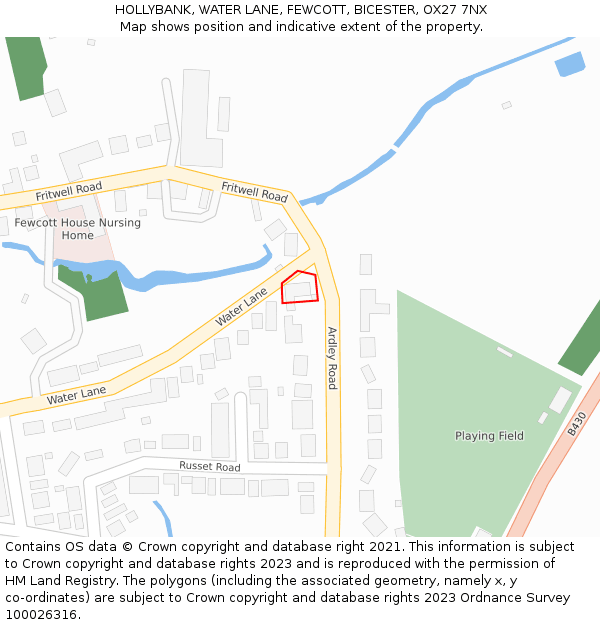 HOLLYBANK, WATER LANE, FEWCOTT, BICESTER, OX27 7NX: Location map and indicative extent of plot