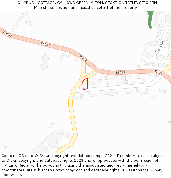 HOLLYBUSH COTTAGE, GALLOWS GREEN, ALTON, STOKE-ON-TRENT, ST10 4BN: Location map and indicative extent of plot