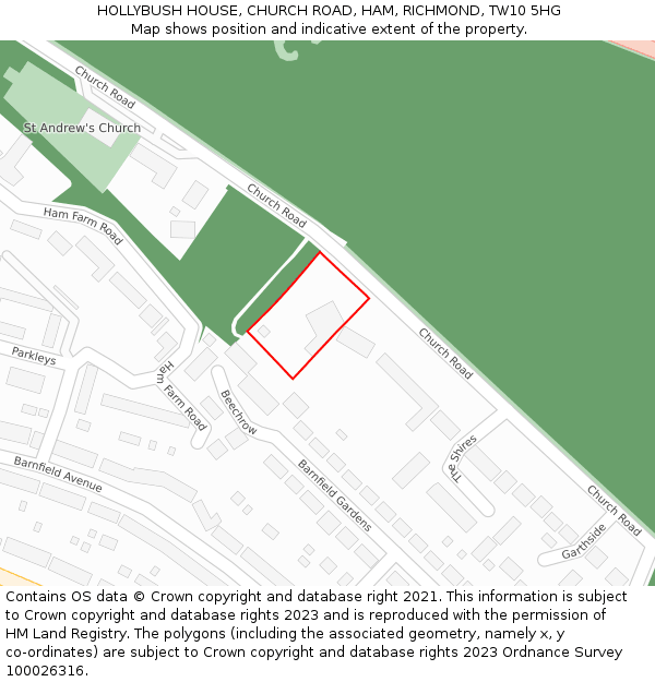 HOLLYBUSH HOUSE, CHURCH ROAD, HAM, RICHMOND, TW10 5HG: Location map and indicative extent of plot