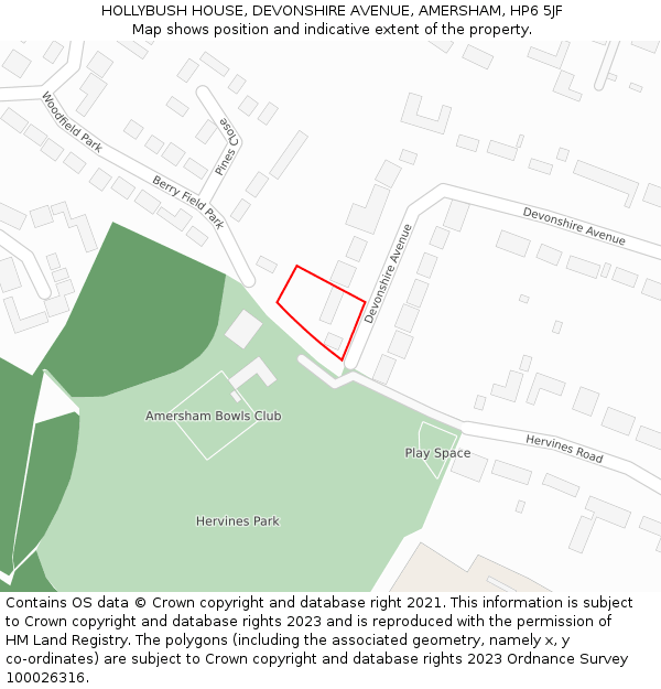 HOLLYBUSH HOUSE, DEVONSHIRE AVENUE, AMERSHAM, HP6 5JF: Location map and indicative extent of plot