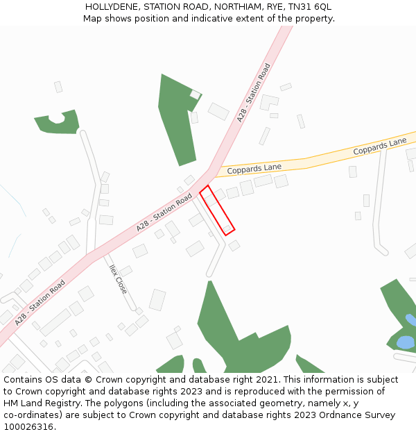 HOLLYDENE, STATION ROAD, NORTHIAM, RYE, TN31 6QL: Location map and indicative extent of plot