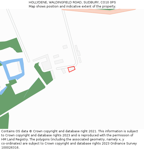 HOLLYDENE, WALDINGFIELD ROAD, SUDBURY, CO10 0PS: Location map and indicative extent of plot