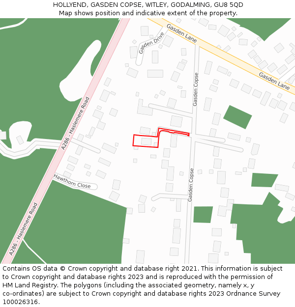 HOLLYEND, GASDEN COPSE, WITLEY, GODALMING, GU8 5QD: Location map and indicative extent of plot