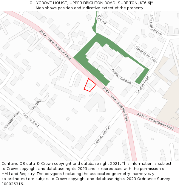 HOLLYGROVE HOUSE, UPPER BRIGHTON ROAD, SURBITON, KT6 6JY: Location map and indicative extent of plot