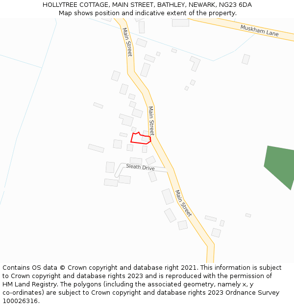 HOLLYTREE COTTAGE, MAIN STREET, BATHLEY, NEWARK, NG23 6DA: Location map and indicative extent of plot