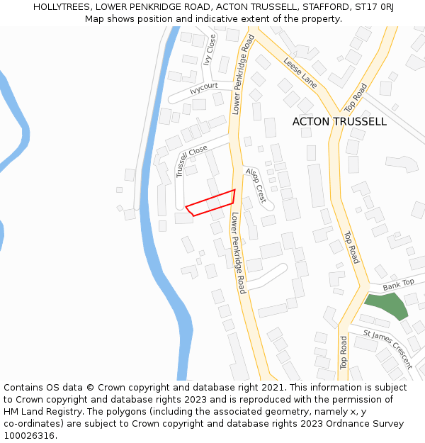 HOLLYTREES, LOWER PENKRIDGE ROAD, ACTON TRUSSELL, STAFFORD, ST17 0RJ: Location map and indicative extent of plot