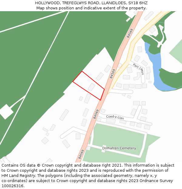 HOLLYWOOD, TREFEGLWYS ROAD, LLANIDLOES, SY18 6HZ: Location map and indicative extent of plot