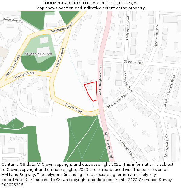 HOLMBURY, CHURCH ROAD, REDHILL, RH1 6QA: Location map and indicative extent of plot