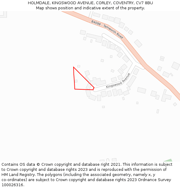 HOLMDALE, KINGSWOOD AVENUE, CORLEY, COVENTRY, CV7 8BU: Location map and indicative extent of plot
