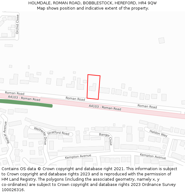 HOLMDALE, ROMAN ROAD, BOBBLESTOCK, HEREFORD, HR4 9QW: Location map and indicative extent of plot
