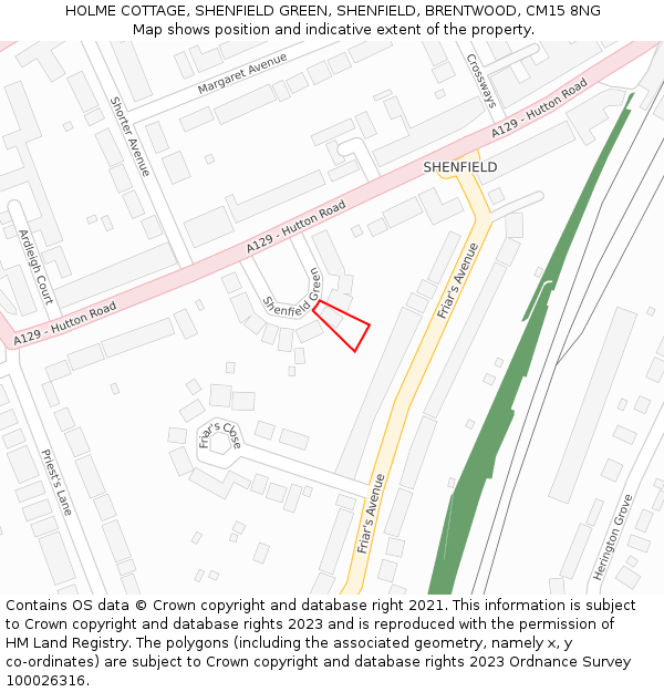 HOLME COTTAGE, SHENFIELD GREEN, SHENFIELD, BRENTWOOD, CM15 8NG: Location map and indicative extent of plot