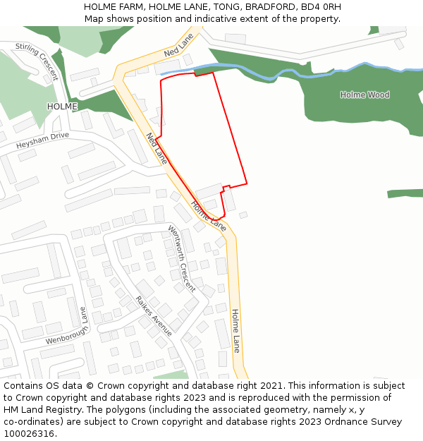 HOLME FARM, HOLME LANE, TONG, BRADFORD, BD4 0RH: Location map and indicative extent of plot