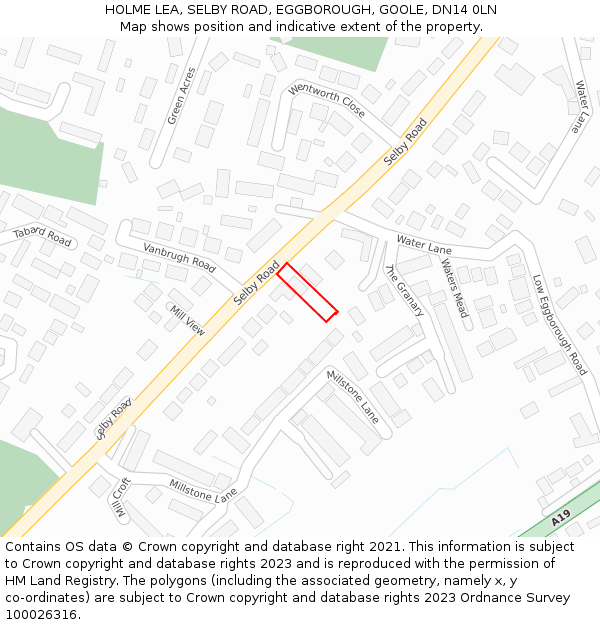 HOLME LEA, SELBY ROAD, EGGBOROUGH, GOOLE, DN14 0LN: Location map and indicative extent of plot