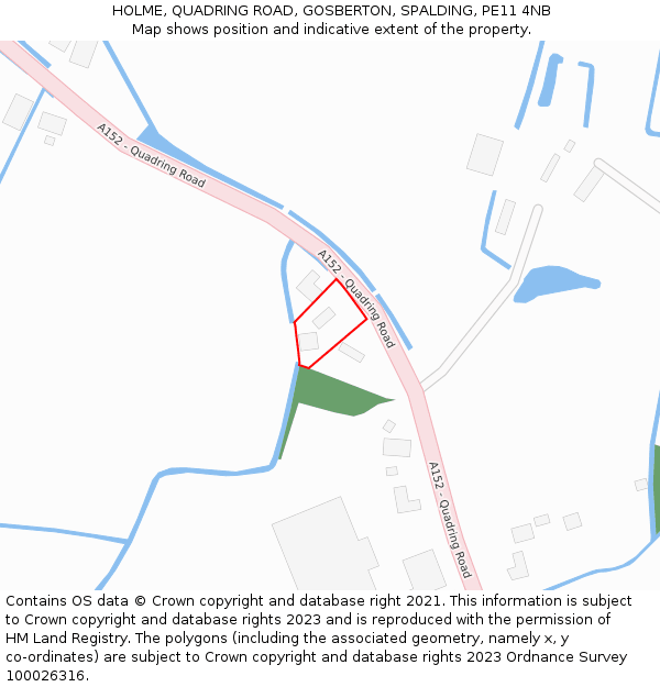 HOLME, QUADRING ROAD, GOSBERTON, SPALDING, PE11 4NB: Location map and indicative extent of plot