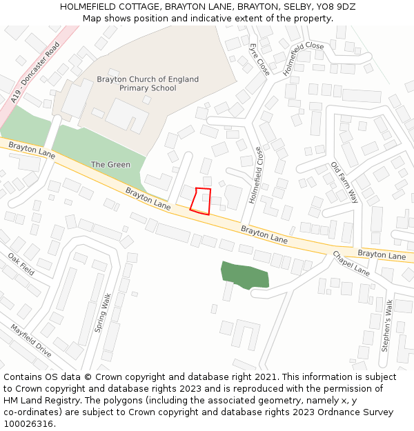 HOLMEFIELD COTTAGE, BRAYTON LANE, BRAYTON, SELBY, YO8 9DZ: Location map and indicative extent of plot