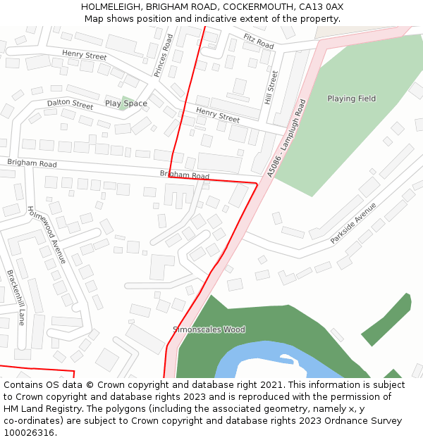HOLMELEIGH, BRIGHAM ROAD, COCKERMOUTH, CA13 0AX: Location map and indicative extent of plot