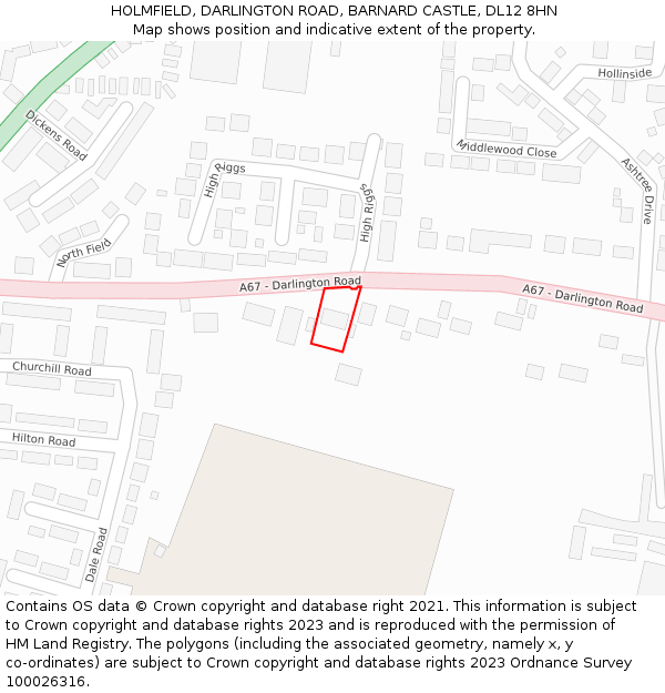 HOLMFIELD, DARLINGTON ROAD, BARNARD CASTLE, DL12 8HN: Location map and indicative extent of plot