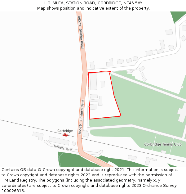 HOLMLEA, STATION ROAD, CORBRIDGE, NE45 5AY: Location map and indicative extent of plot