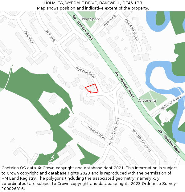 HOLMLEA, WYEDALE DRIVE, BAKEWELL, DE45 1BB: Location map and indicative extent of plot