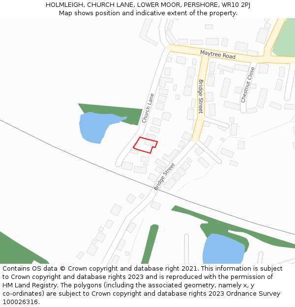 HOLMLEIGH, CHURCH LANE, LOWER MOOR, PERSHORE, WR10 2PJ: Location map and indicative extent of plot