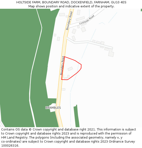 HOLTSIDE FARM, BOUNDARY ROAD, DOCKENFIELD, FARNHAM, GU10 4ES: Location map and indicative extent of plot