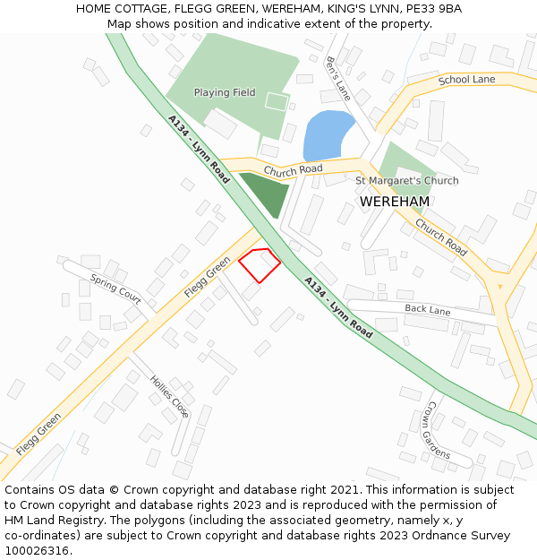 HOME COTTAGE, FLEGG GREEN, WEREHAM, KING'S LYNN, PE33 9BA: Location map and indicative extent of plot
