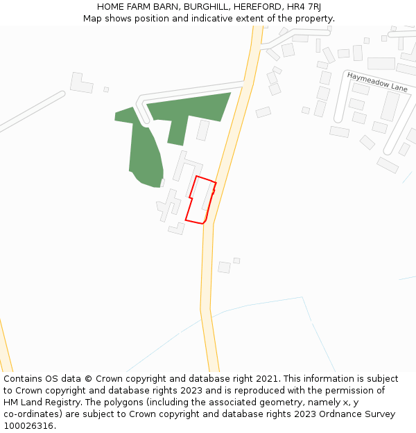 HOME FARM BARN, BURGHILL, HEREFORD, HR4 7RJ: Location map and indicative extent of plot