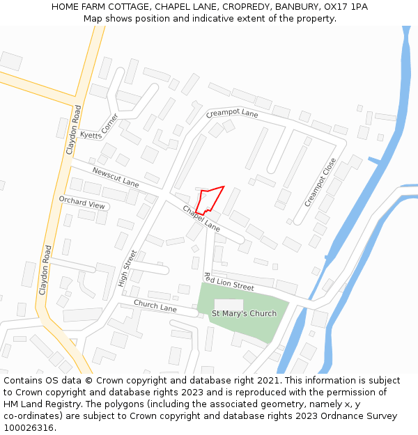 HOME FARM COTTAGE, CHAPEL LANE, CROPREDY, BANBURY, OX17 1PA: Location map and indicative extent of plot