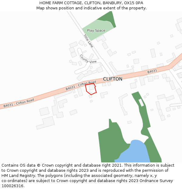 HOME FARM COTTAGE, CLIFTON, BANBURY, OX15 0PA: Location map and indicative extent of plot
