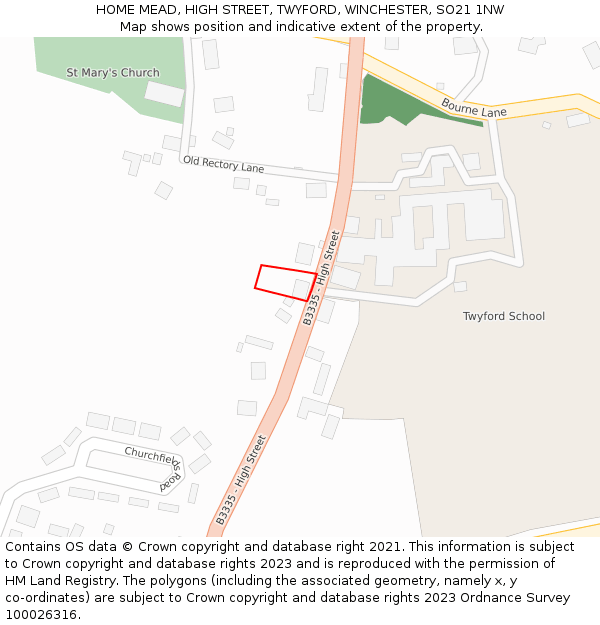 HOME MEAD, HIGH STREET, TWYFORD, WINCHESTER, SO21 1NW: Location map and indicative extent of plot