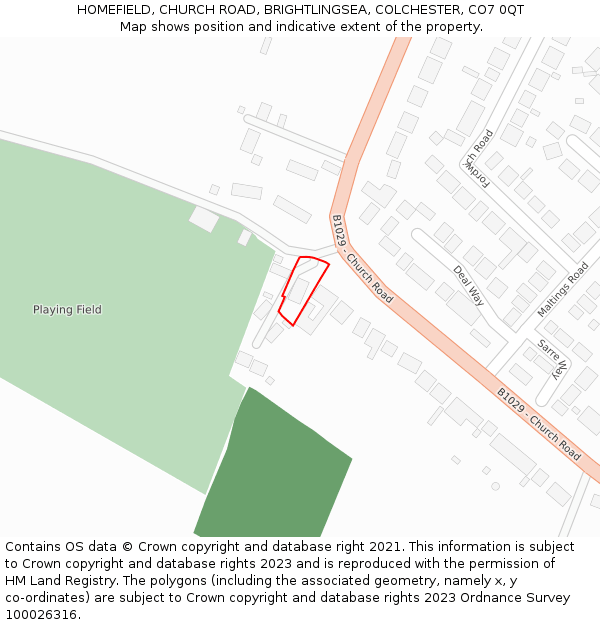 HOMEFIELD, CHURCH ROAD, BRIGHTLINGSEA, COLCHESTER, CO7 0QT: Location map and indicative extent of plot