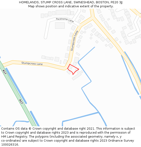 HOMELANDS, STUMP CROSS LANE, SWINESHEAD, BOSTON, PE20 3JJ: Location map and indicative extent of plot
