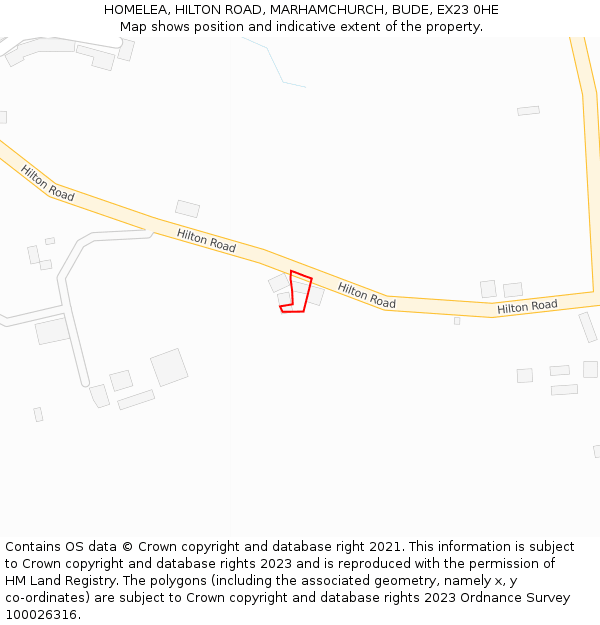 HOMELEA, HILTON ROAD, MARHAMCHURCH, BUDE, EX23 0HE: Location map and indicative extent of plot