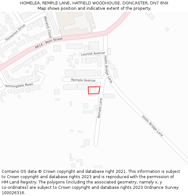HOMELEA, REMPLE LANE, HATFIELD WOODHOUSE, DONCASTER, DN7 6NX: Location map and indicative extent of plot