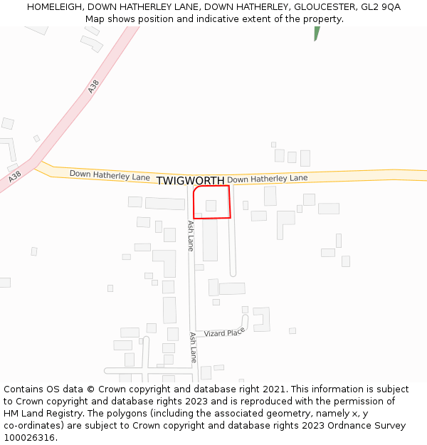 HOMELEIGH, DOWN HATHERLEY LANE, DOWN HATHERLEY, GLOUCESTER, GL2 9QA: Location map and indicative extent of plot