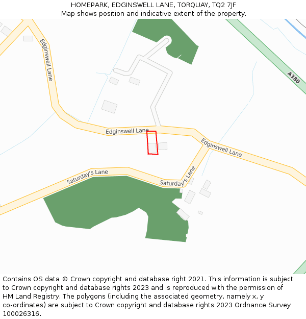 HOMEPARK, EDGINSWELL LANE, TORQUAY, TQ2 7JF: Location map and indicative extent of plot