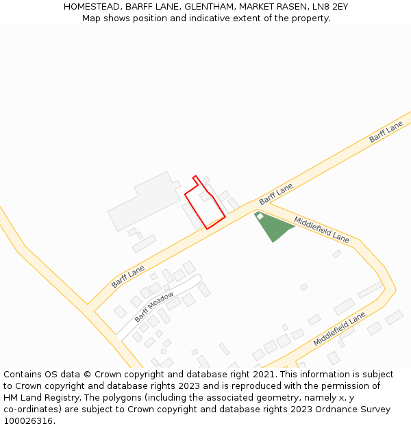 HOMESTEAD, BARFF LANE, GLENTHAM, MARKET RASEN, LN8 2EY: Location map and indicative extent of plot
