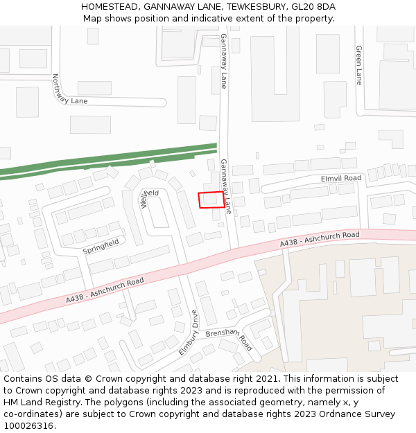 HOMESTEAD, GANNAWAY LANE, TEWKESBURY, GL20 8DA: Location map and indicative extent of plot