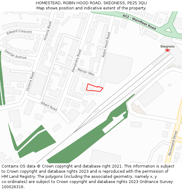 HOMESTEAD, ROBIN HOOD ROAD, SKEGNESS, PE25 3QU: Location map and indicative extent of plot