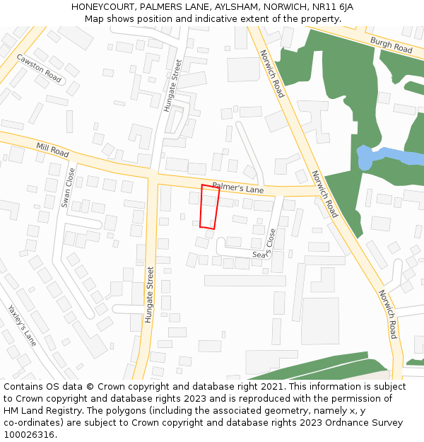 HONEYCOURT, PALMERS LANE, AYLSHAM, NORWICH, NR11 6JA: Location map and indicative extent of plot