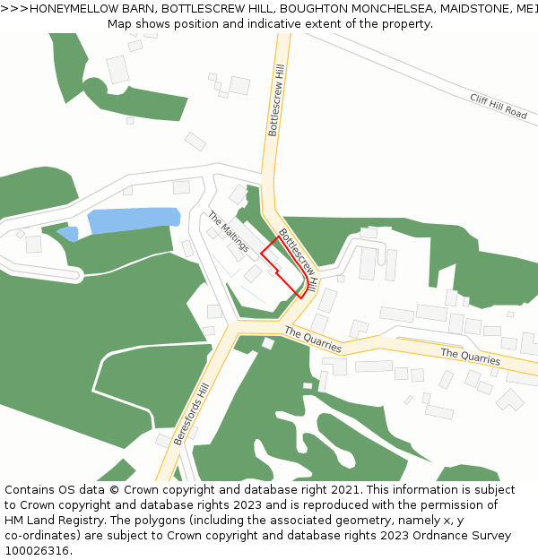 HONEYMELLOW BARN, BOTTLESCREW HILL, BOUGHTON MONCHELSEA, MAIDSTONE, ME17 4LY: Location map and indicative extent of plot