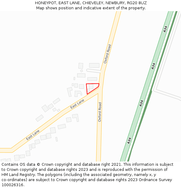 HONEYPOT, EAST LANE, CHIEVELEY, NEWBURY, RG20 8UZ: Location map and indicative extent of plot