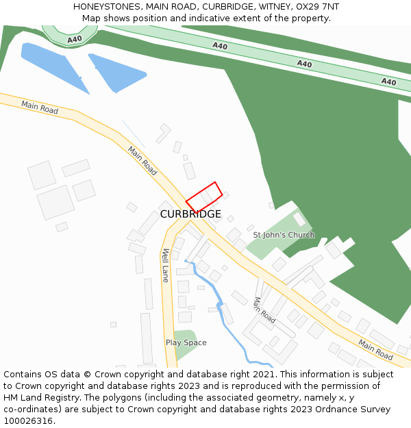 HONEYSTONES, MAIN ROAD, CURBRIDGE, WITNEY, OX29 7NT: Location map and indicative extent of plot