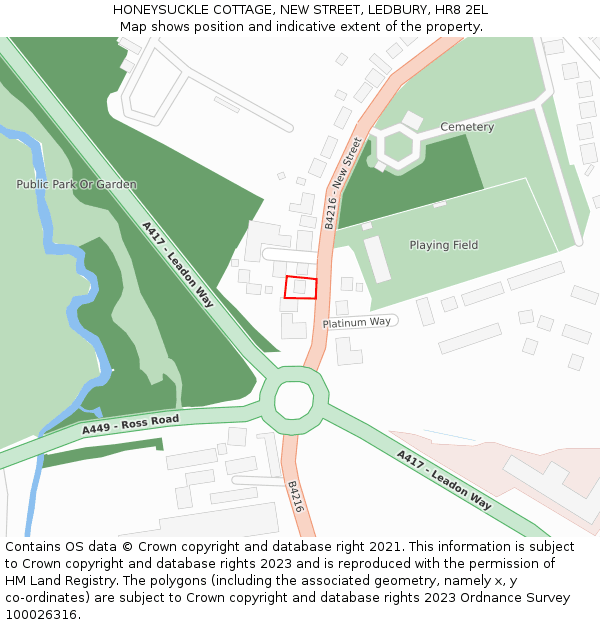 HONEYSUCKLE COTTAGE, NEW STREET, LEDBURY, HR8 2EL: Location map and indicative extent of plot