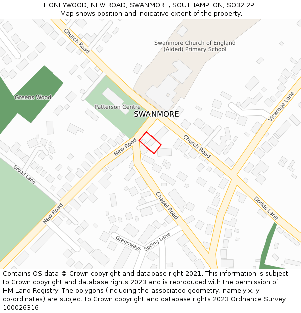 HONEYWOOD, NEW ROAD, SWANMORE, SOUTHAMPTON, SO32 2PE: Location map and indicative extent of plot