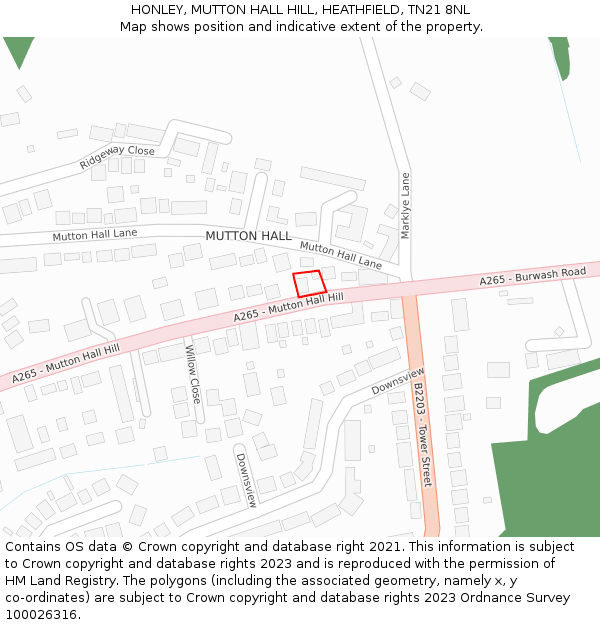 HONLEY, MUTTON HALL HILL, HEATHFIELD, TN21 8NL: Location map and indicative extent of plot
